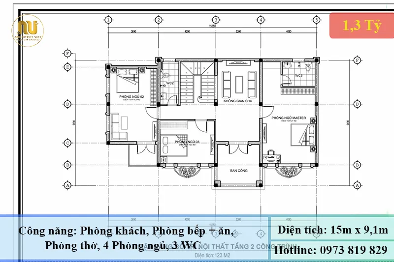 Mẫu Nhà 2 Tầng 9x15m – Thiết Kế Sang Trọng, Hiện Đại