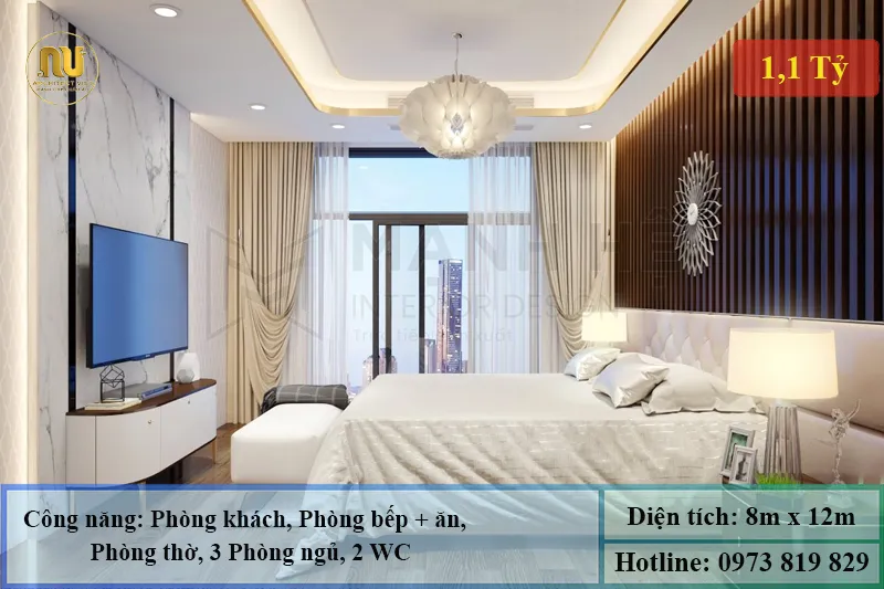 Mẫu Nhà Cấp 4 8x12 3 Phòng Ngủ Mái Nhật Hiện Đại