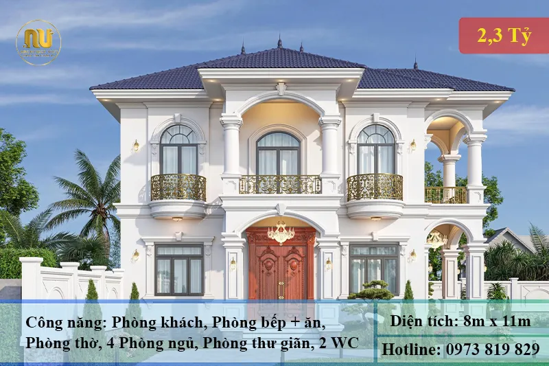 Thiết Kế Nhà Mặt Tiền 8m Sâu 11m Biệt Thự Tân Cổ Điển
