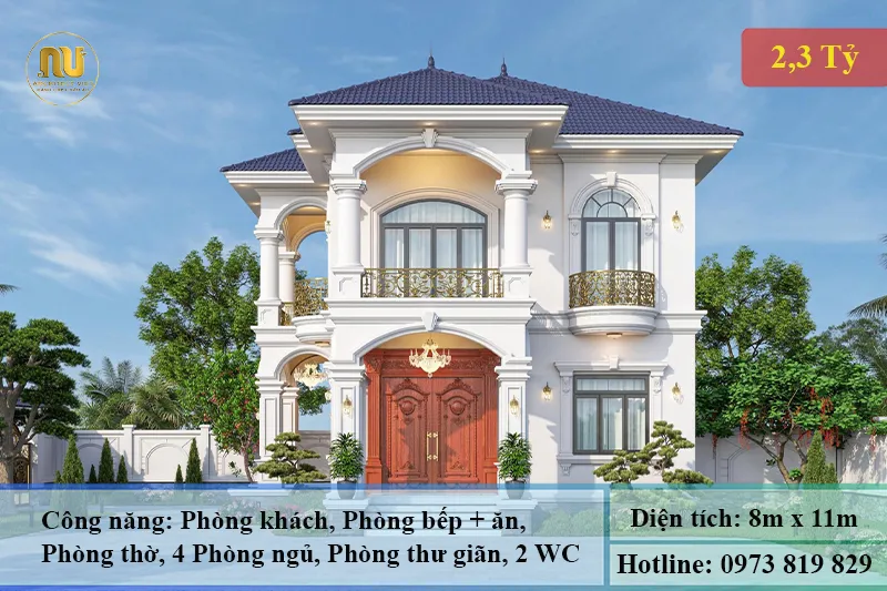 Thiết Kế Nhà Mặt Tiền 8m Sâu 11m Biệt Thự Tân Cổ Điển
