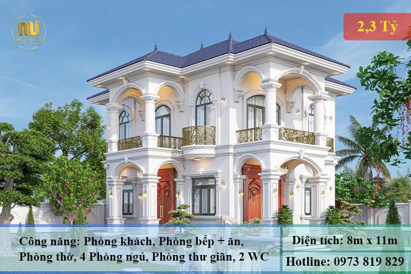 Thiết Kế Nhà Mặt Tiền 8m Sâu 11m Biệt Thự Tân Cổ Điển