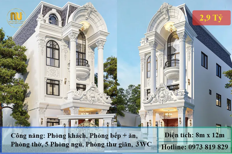 Thiết Kế Nhà Mặt Tiền 8m Sâu 12m Đẳng Cấp Chuẩn Biệt Thự