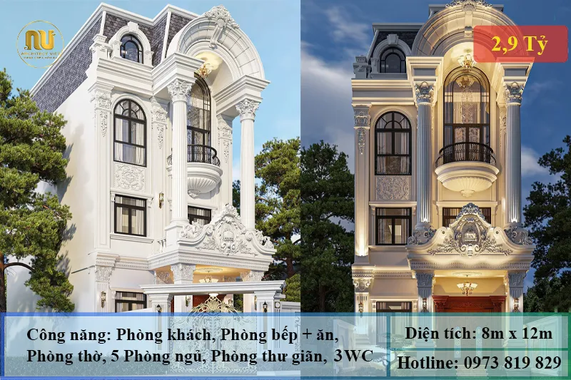 Thiết Kế Nhà Mặt Tiền 8m Sâu 12m Đẳng Cấp Chuẩn Biệt Thự