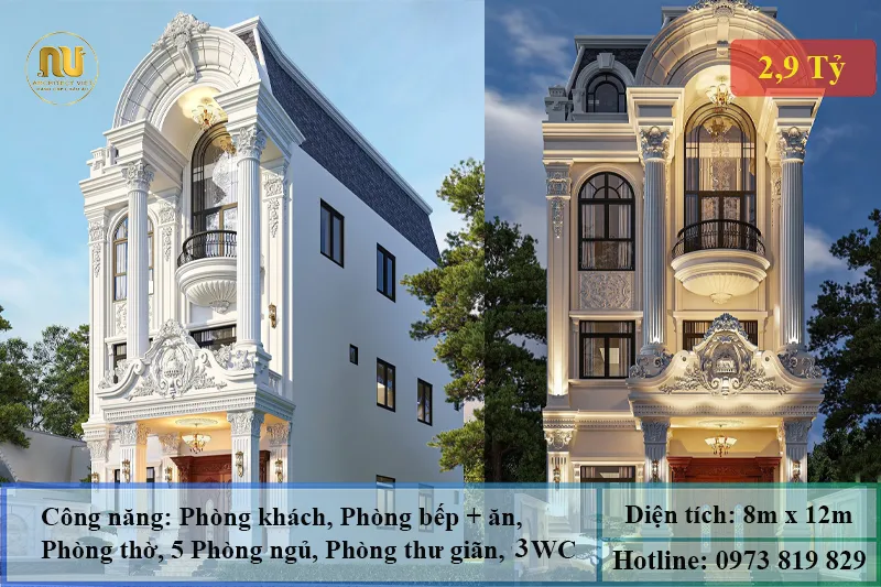 Thiết Kế Nhà Mặt Tiền 8m Sâu 12m Đẳng Cấp Chuẩn Biệt Thự