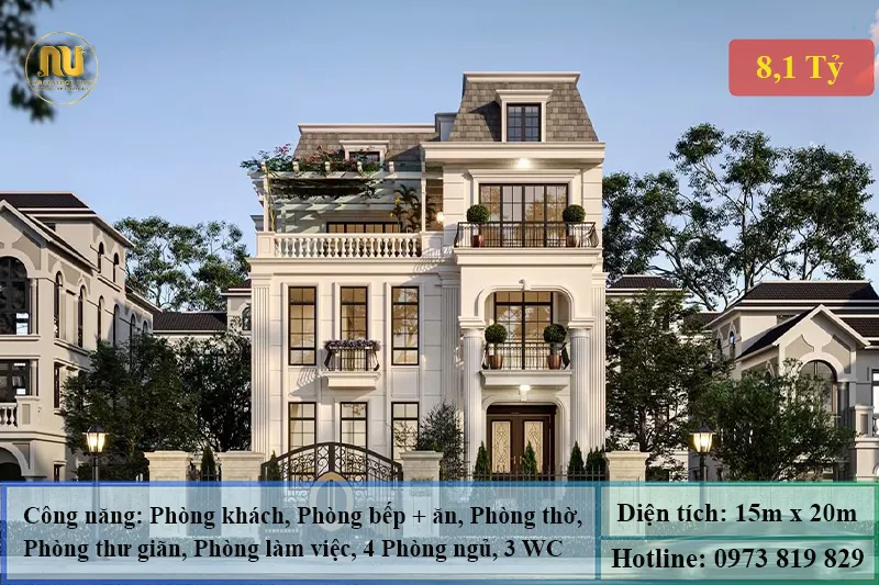 Mẫu Biệt Thự 300m2 Tân Cổ Điển Đẹp Sang Trọng Bậc Nhất