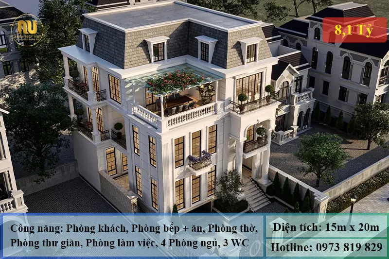 Mẫu Biệt Thự 300m2 Tân Cổ Điển Đẹp Sang Trọng Bậc Nhất