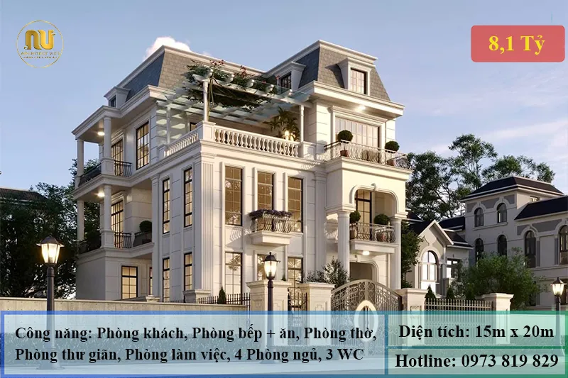Mẫu Biệt Thự 300m2 Tân Cổ Điển Đẹp Sang Trọng Bậc Nhất