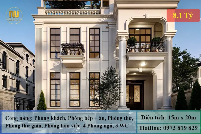 Mẫu Biệt Thự 300m2 Tân Cổ Điển Đẹp Sang Trọng Bậc Nhất