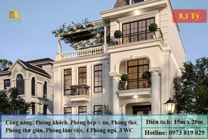 Mẫu Biệt Thự 300m2 Tân Cổ Điển Đẹp Sang Trọng Bậc Nhất