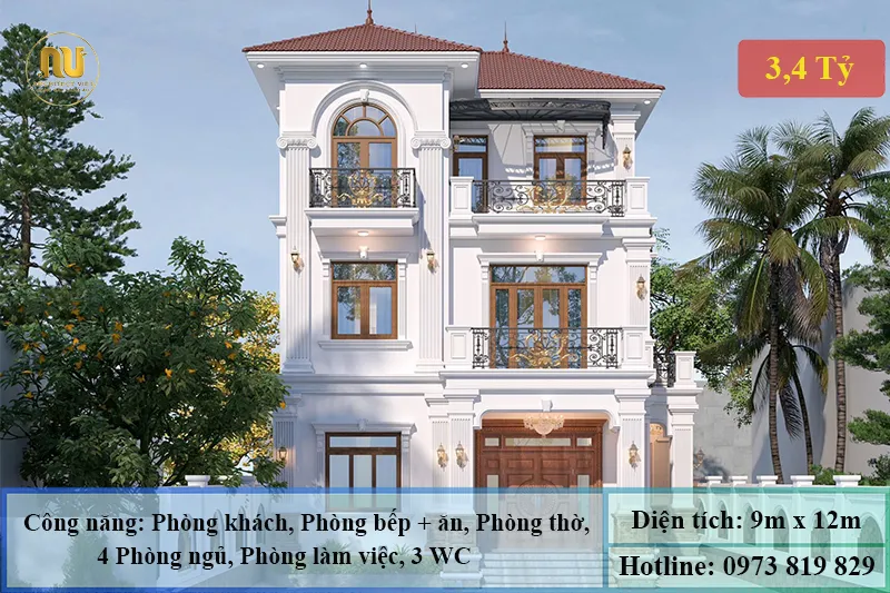 Mẫu Biệt Thự 9x12m – Kiến Trúc Tân Cổ Điển Đẳng Cấp