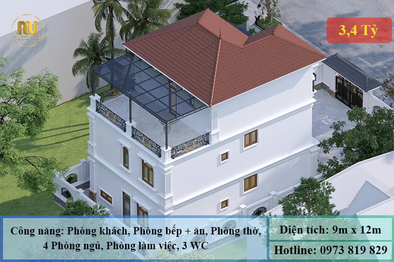 Mẫu Biệt Thự 9x12m – Kiến Trúc Tân Cổ Điển Đẳng Cấp