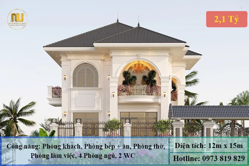 Mẫu Biệt Thự Mái Nhật 12x15m – Kiến Trúc Sang Trọng