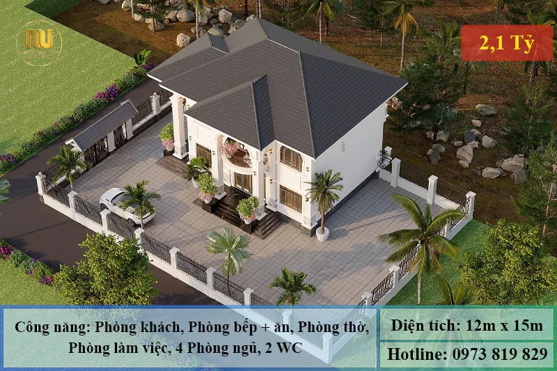 Mẫu Biệt Thự Mái Nhật 12x15m – Kiến Trúc Sang Trọng