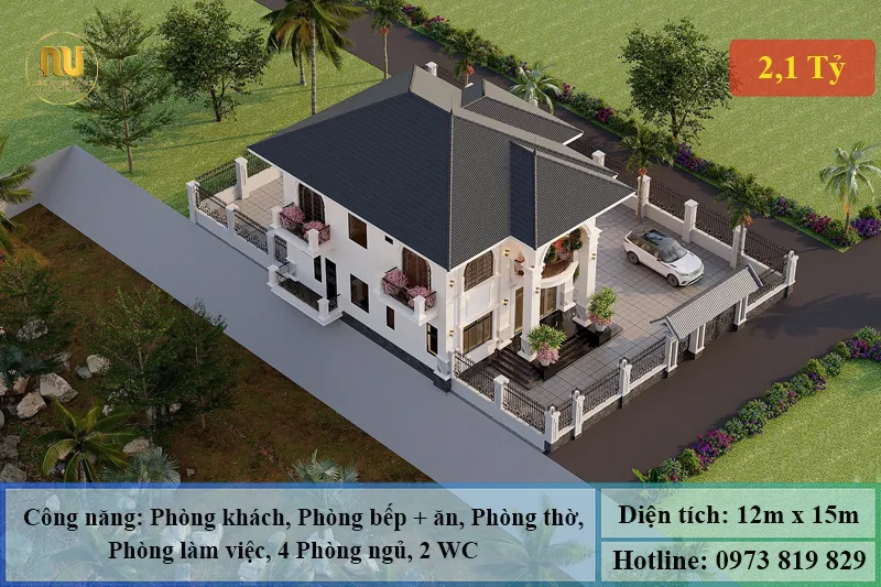 Mẫu Biệt Thự Mái Nhật 12x15m – Kiến Trúc Sang Trọng