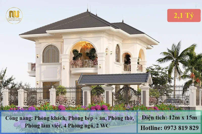 Mẫu Biệt Thự Mái Nhật 12x15m – Kiến Trúc Sang Trọng