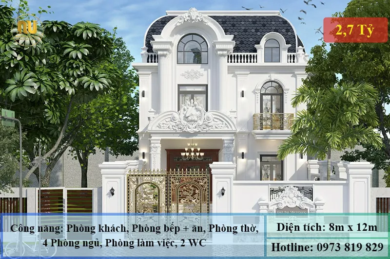 Mẫu Biệt Thự Pháp 100m2 – Kiến Trúc Sang Trọng, Đẳng Cấp