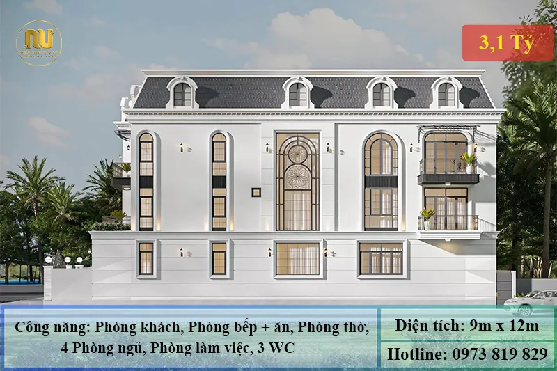 Mẫu Biệt Thự Pháp 110m2 Sang Trọng – Thiết Kế Tân Cổ Điển