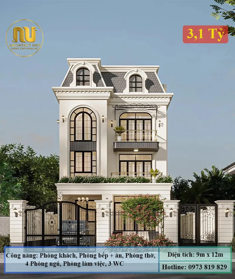 Mẫu Biệt Thự Pháp 110m2 Sang Trọng – Thiết Kế Tân Cổ Điển