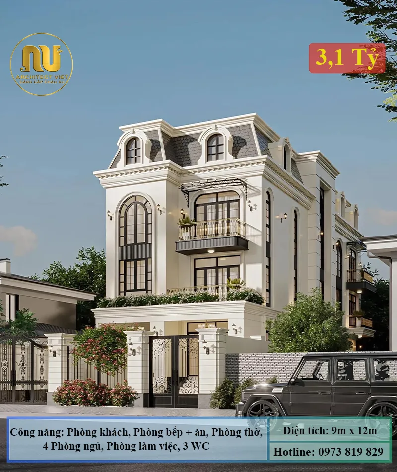 Mẫu Biệt Thự Pháp 110m2 Sang Trọng – Thiết Kế Tân Cổ Điển