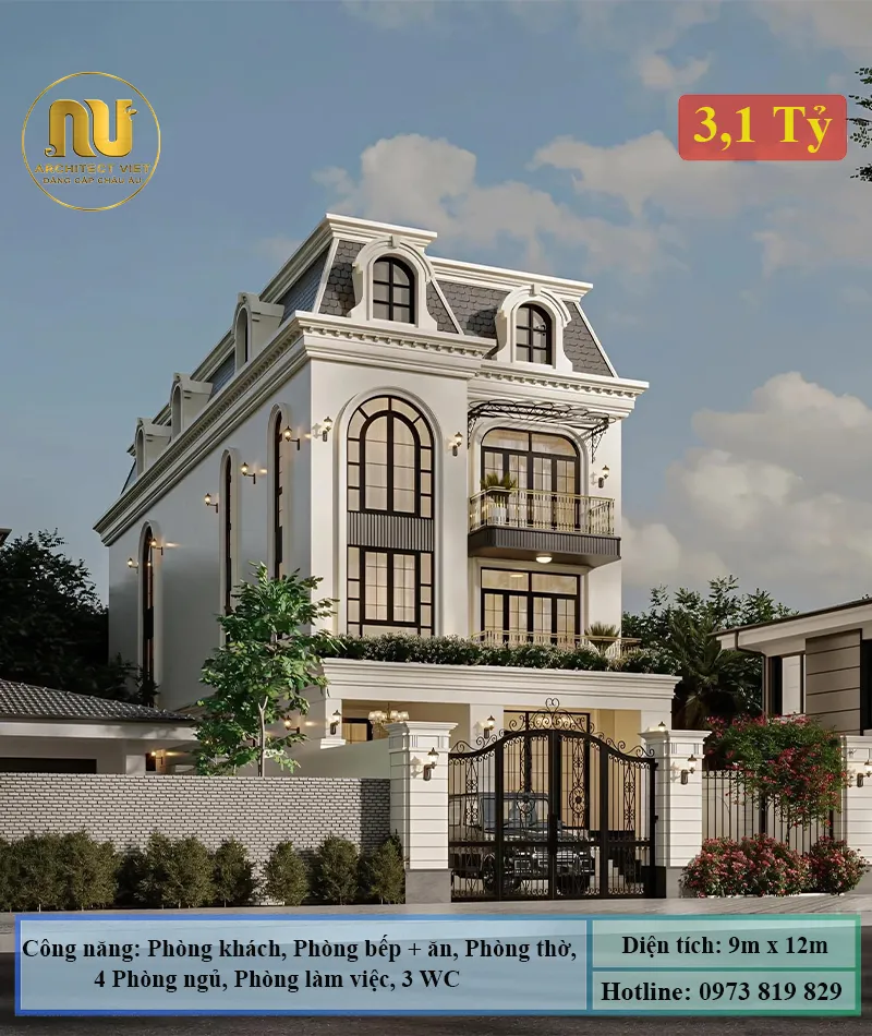 Mẫu Biệt Thự Pháp 110m2 Sang Trọng – Thiết Kế Tân Cổ Điển