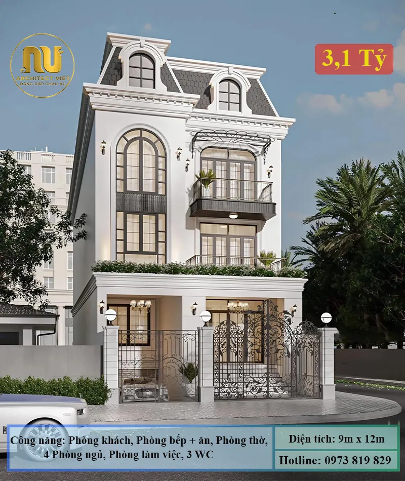 Mẫu Biệt Thự Pháp 110m2 Sang Trọng – Thiết Kế Tân Cổ Điển