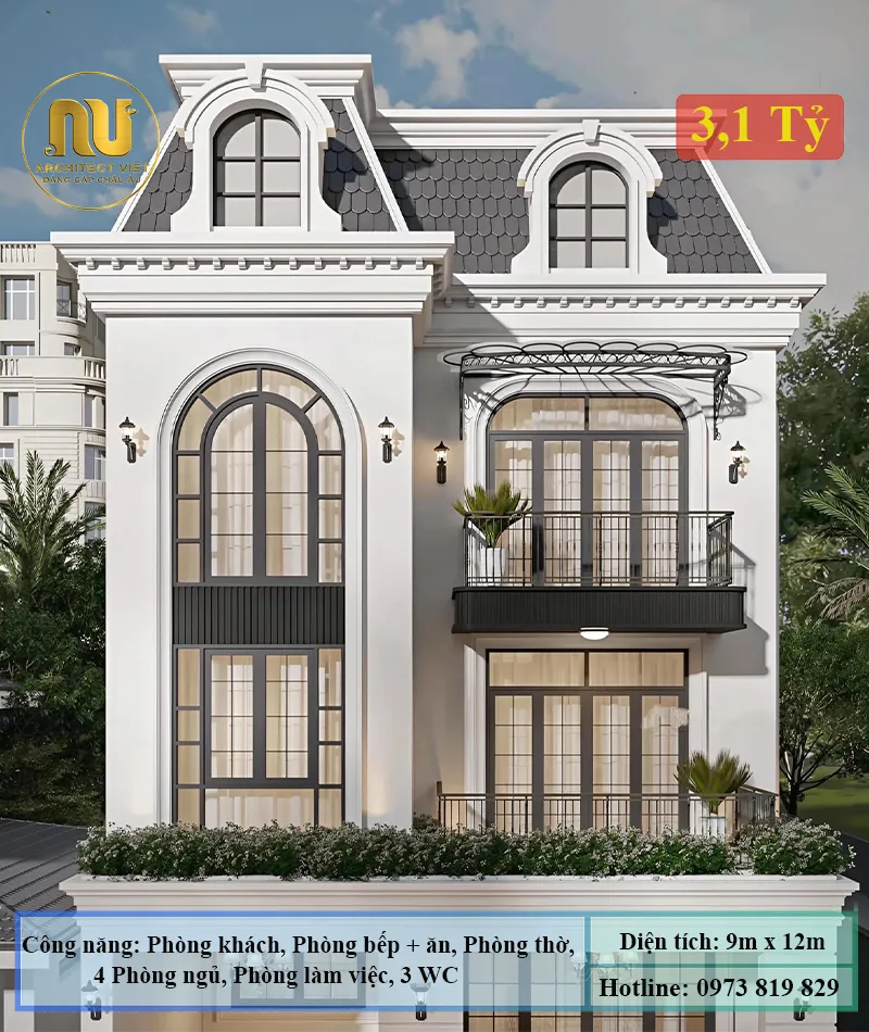 Mẫu Biệt Thự Pháp 110m2 Sang Trọng – Thiết Kế Tân Cổ Điển