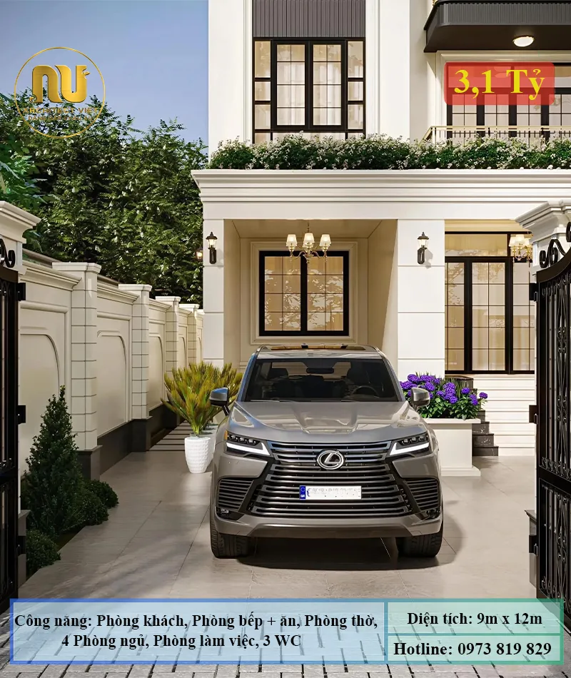 Mẫu Biệt Thự Pháp 110m2 Sang Trọng – Thiết Kế Tân Cổ Điển