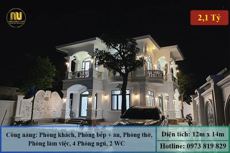 Mẫu Nhà 2 Tầng Mặt Tiền 12m Sang Trọng, Hiện Đại