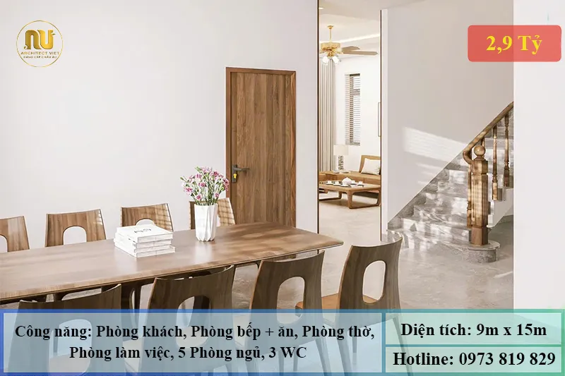 Mẫu Nhà 9x15m 3 Tầng Tân Cổ Điển