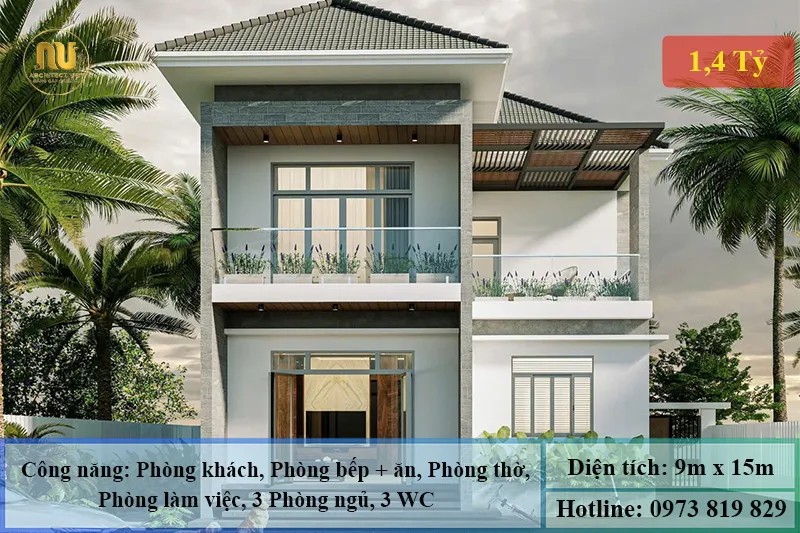 Mẫu Nhà Mái Nhật 9x15m Hiện Đại
