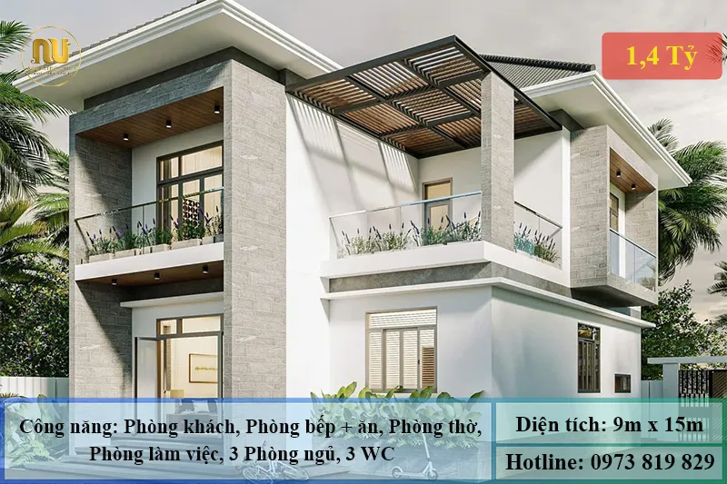 Mẫu Nhà Mái Nhật 9x15m Hiện Đại