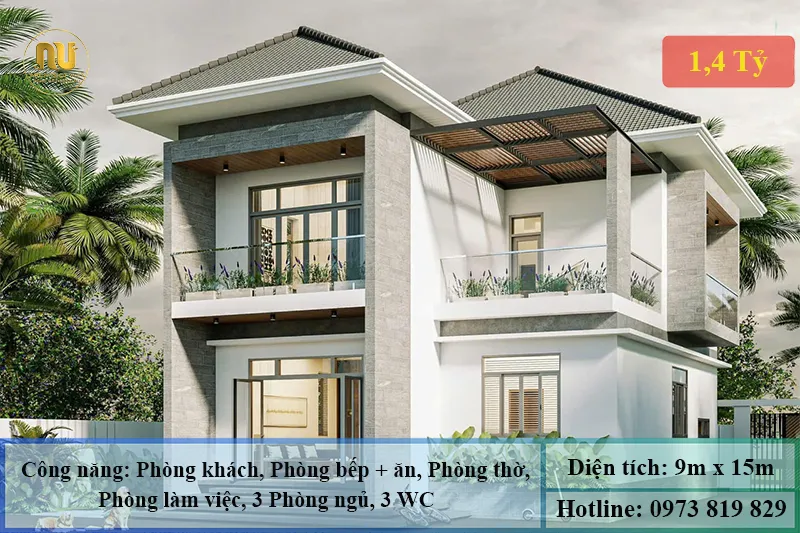 Mẫu Nhà Mái Nhật 9x15m Hiện Đại