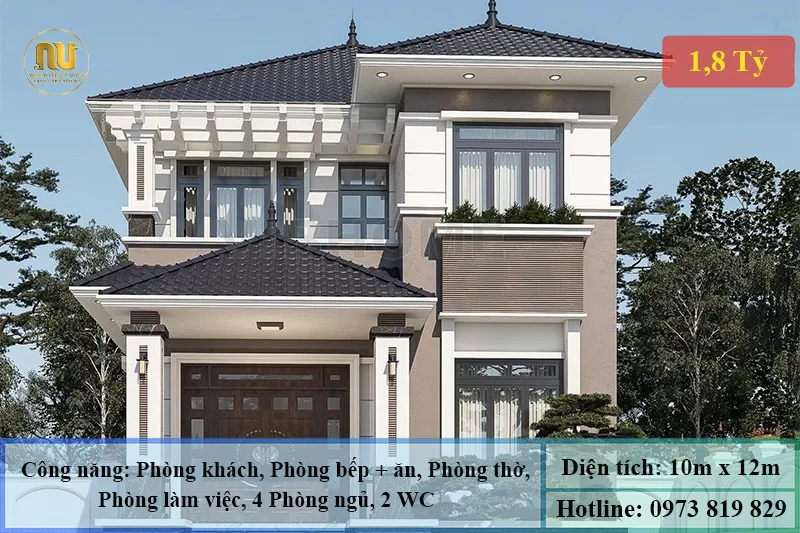 Mẫu Nhà Ngang 10m Sâu 12m Mái Nhật