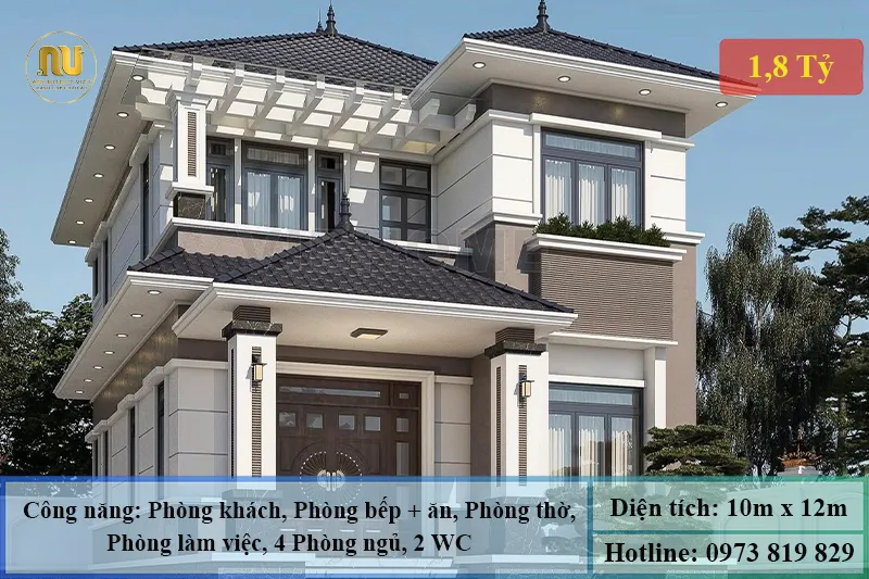 Mẫu Nhà Ngang 10m Sâu 12m Mái Nhật