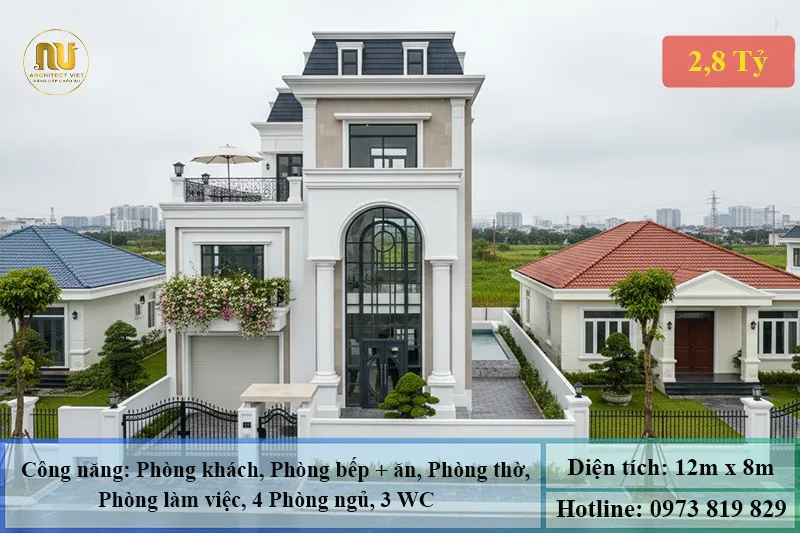 Mẫu Nhà Ngang 12m Sâu 8m 3 Tầng