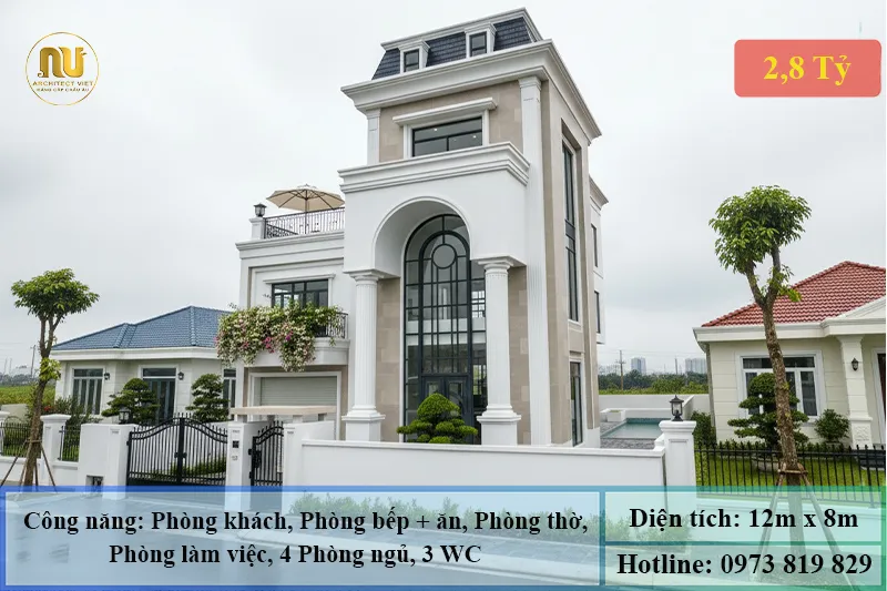 Mẫu Nhà Ngang 12m Sâu 8m 3 Tầng