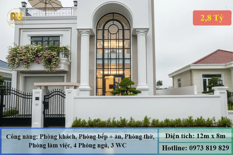 Mẫu Nhà Ngang 12m Sâu 8m 3 Tầng