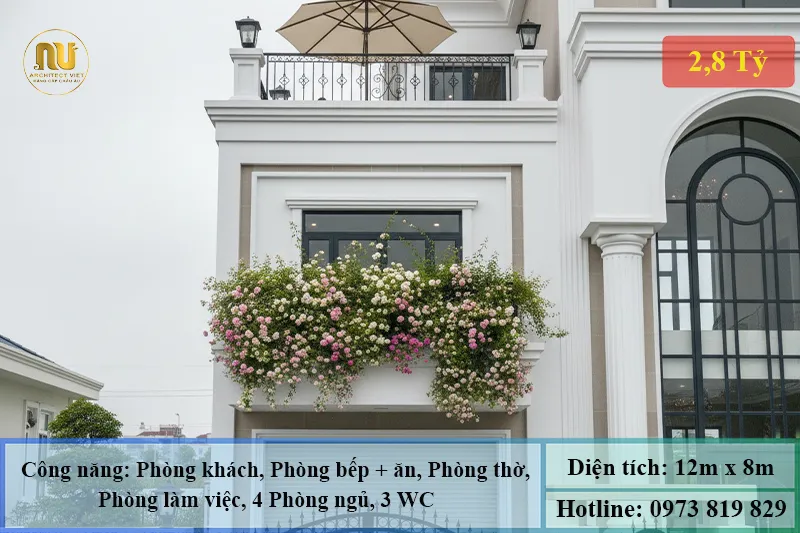 Mẫu Nhà Ngang 12m Sâu 8m 3 Tầng