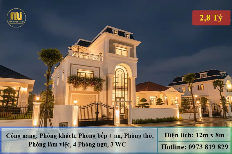 Mẫu Nhà Ngang 12m Sâu 8m 3 Tầng