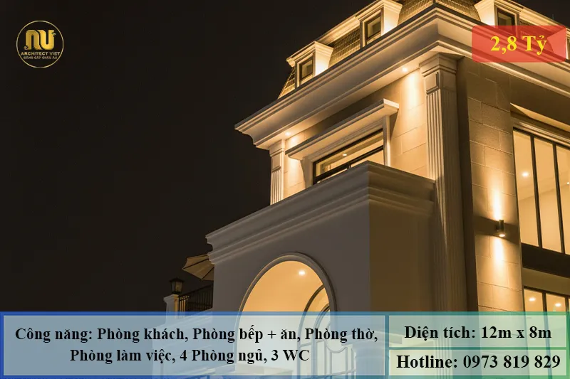 Mẫu Nhà Ngang 12m Sâu 8m 3 Tầng