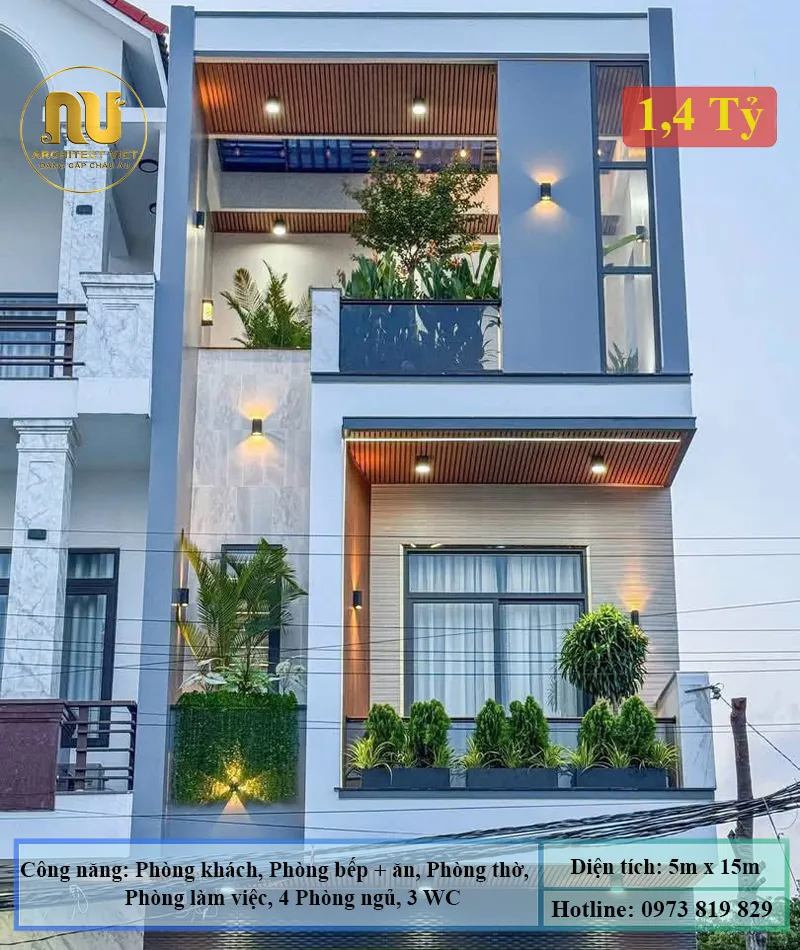 Mẫu Nhà Phố 5x20m 3 Tầng Hiện Đại