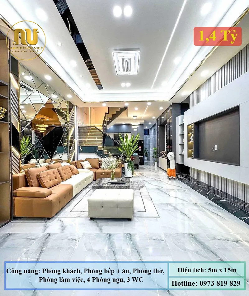 Mẫu Nhà Phố 5x20m 3 Tầng Hiện Đại