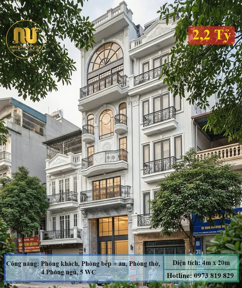 Khám Phá Mẫu Nhà Ống 5 Tầng 4x20m Tân Cổ Điển
