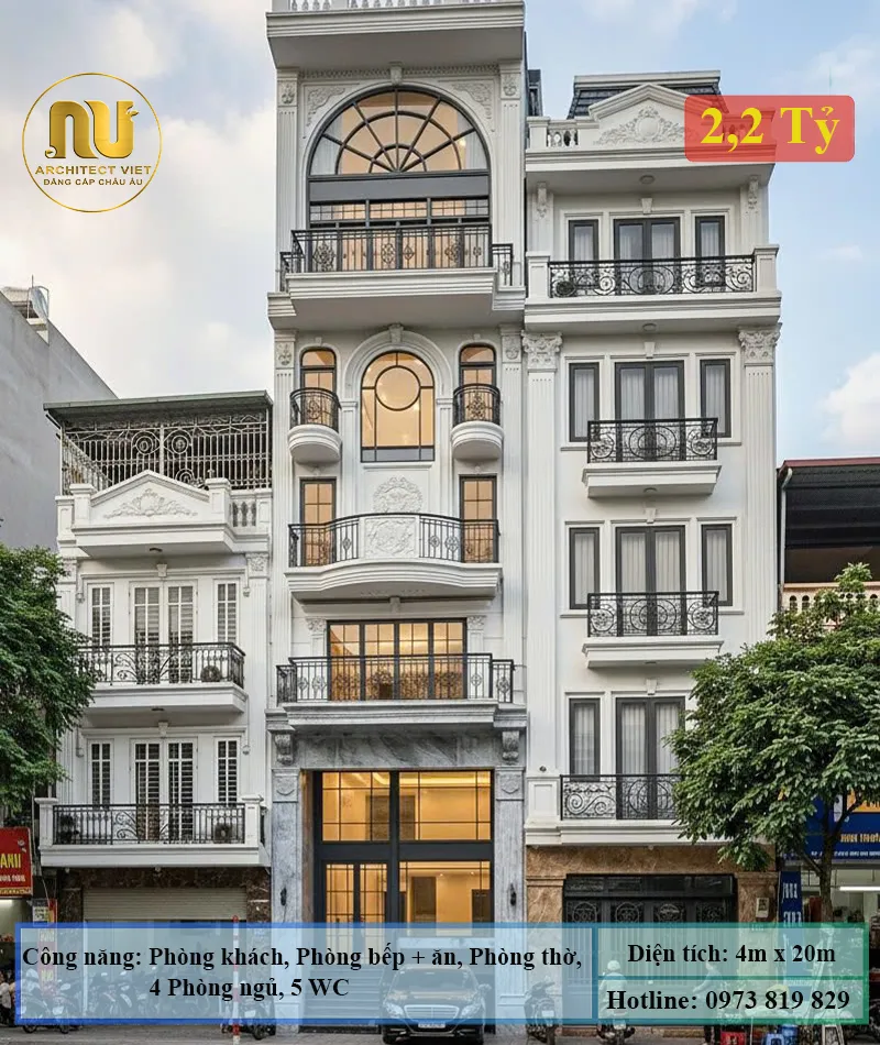 Khám Phá Mẫu Nhà Ống 5 Tầng 4x20m Tân Cổ Điển