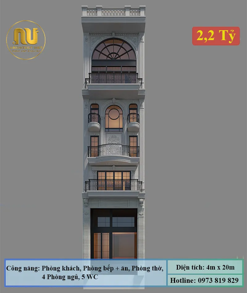 Khám Phá Mẫu Nhà Ống 5 Tầng 4x20m Tân Cổ Điển