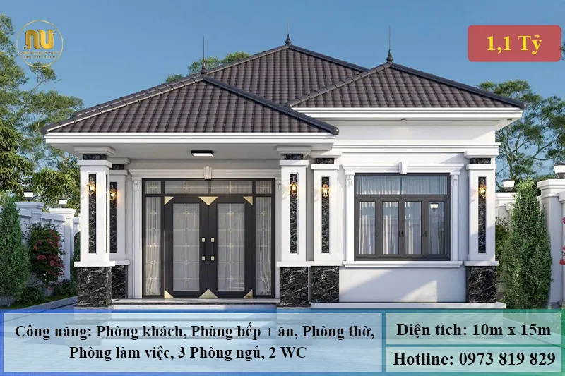 Mẫu Nhà 150m2 1 Tầng Đẹp Sang Trọng