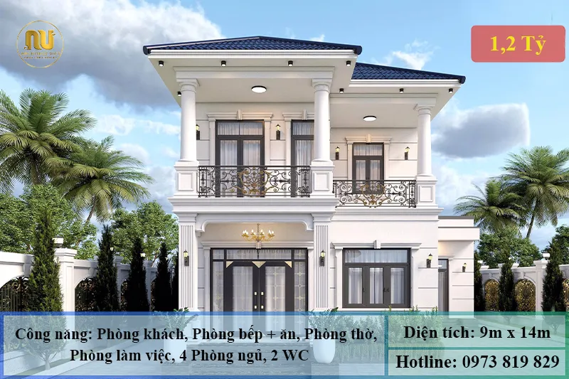 Mẫu Nhà 2 Tầng 9x14m Tân Cổ Điển Sang Trọng