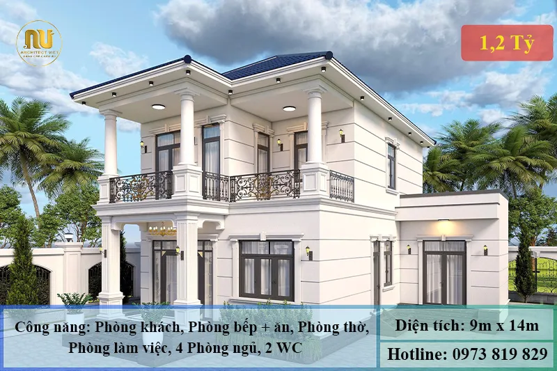 Mẫu Nhà 2 Tầng 9x14m Tân Cổ Điển Sang Trọng