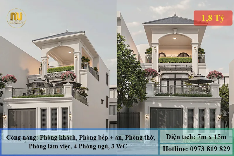 Mẫu Nhà 7x15 2 Tầng Sang Trọng, Hiện Đại