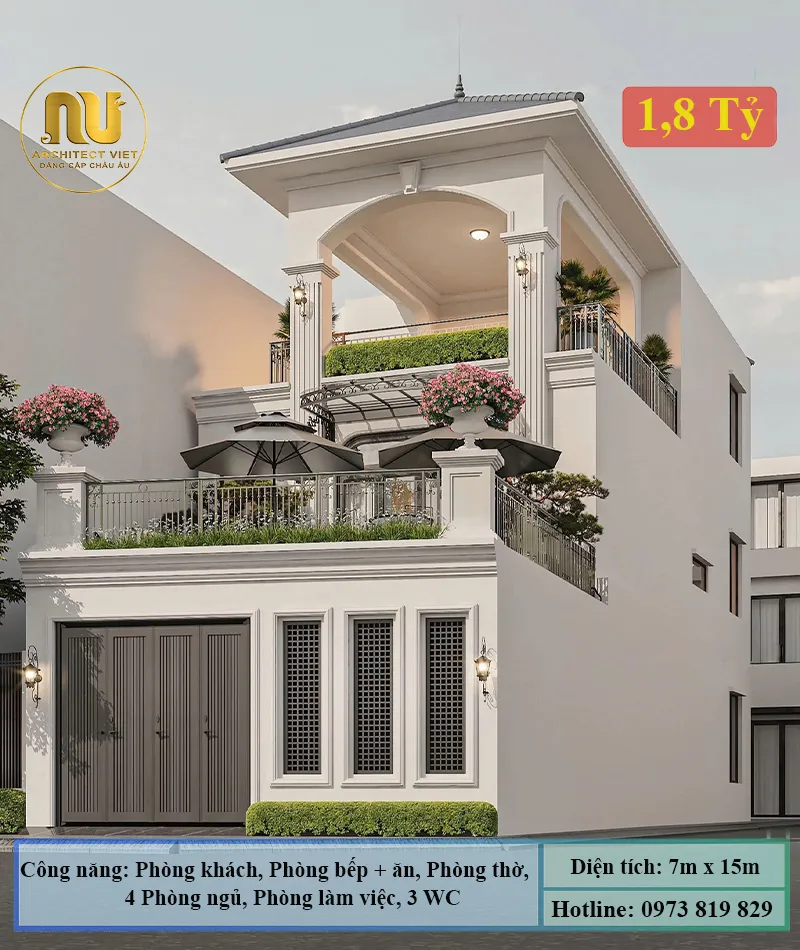 Mẫu Nhà 7x15 2 Tầng Sang Trọng, Hiện Đại